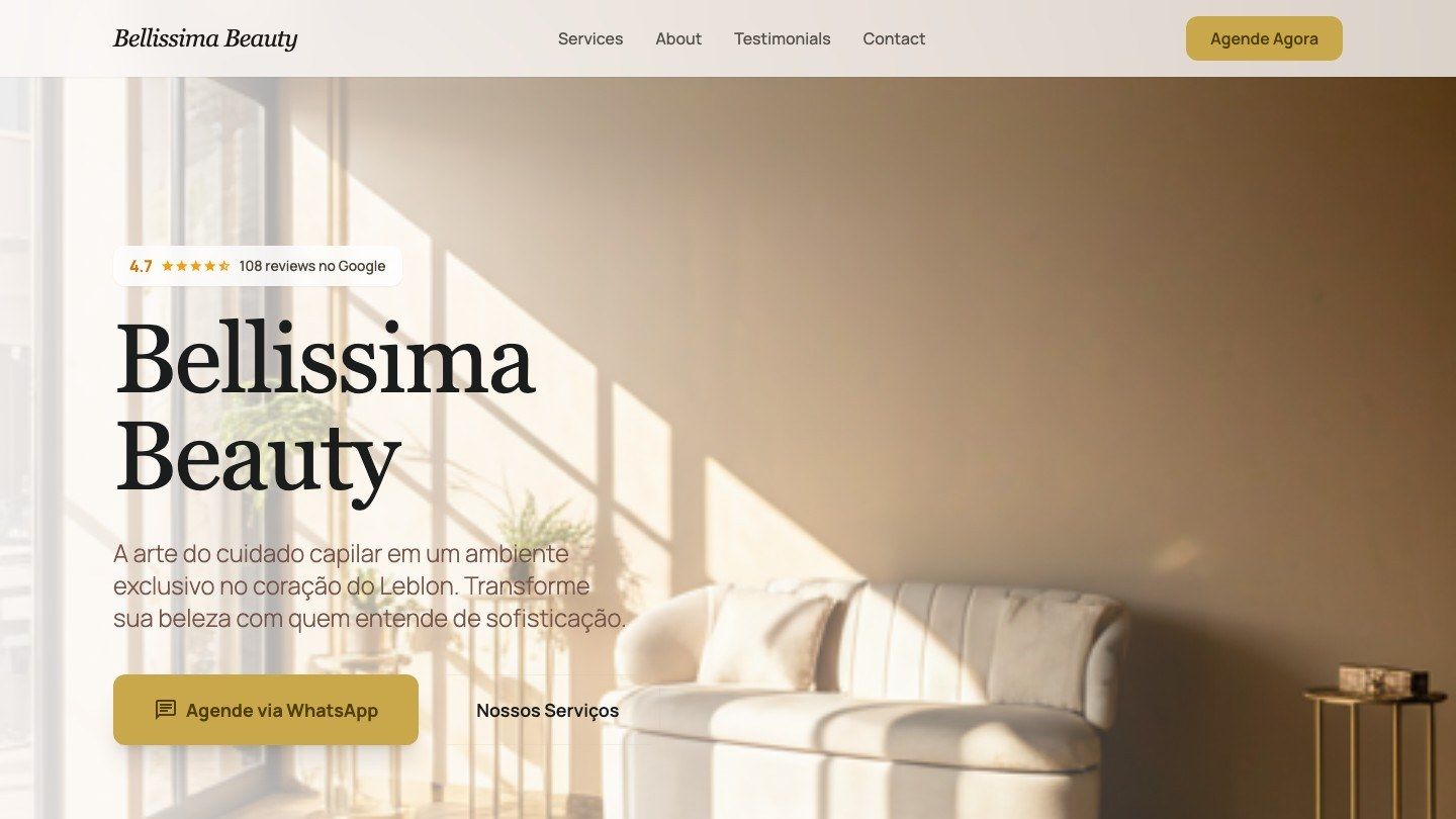 Bellissima Beauty — site de salão gerado pela SuaMarca