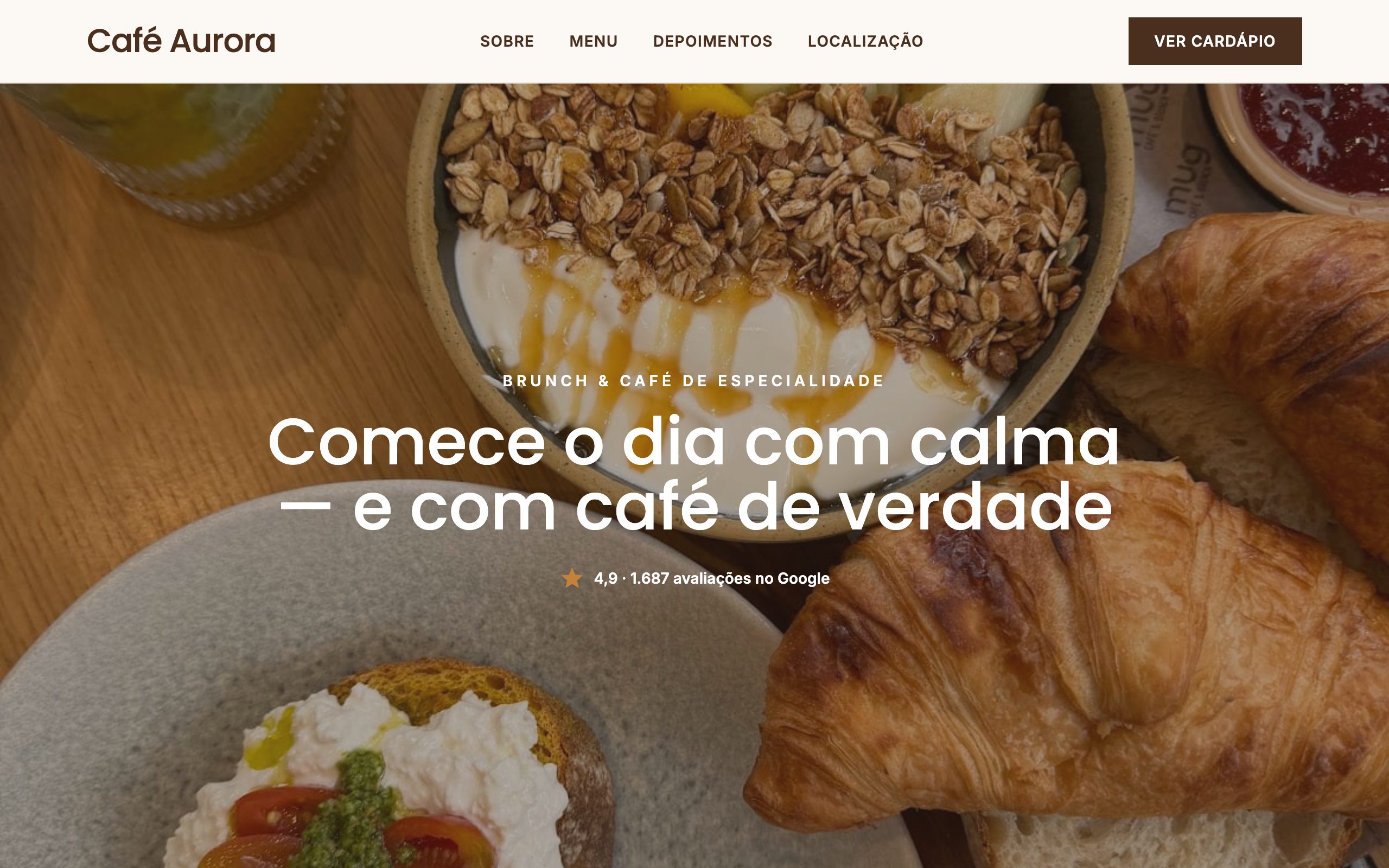 Café Aurora — site de cafeteria gerado pela SuaMarca