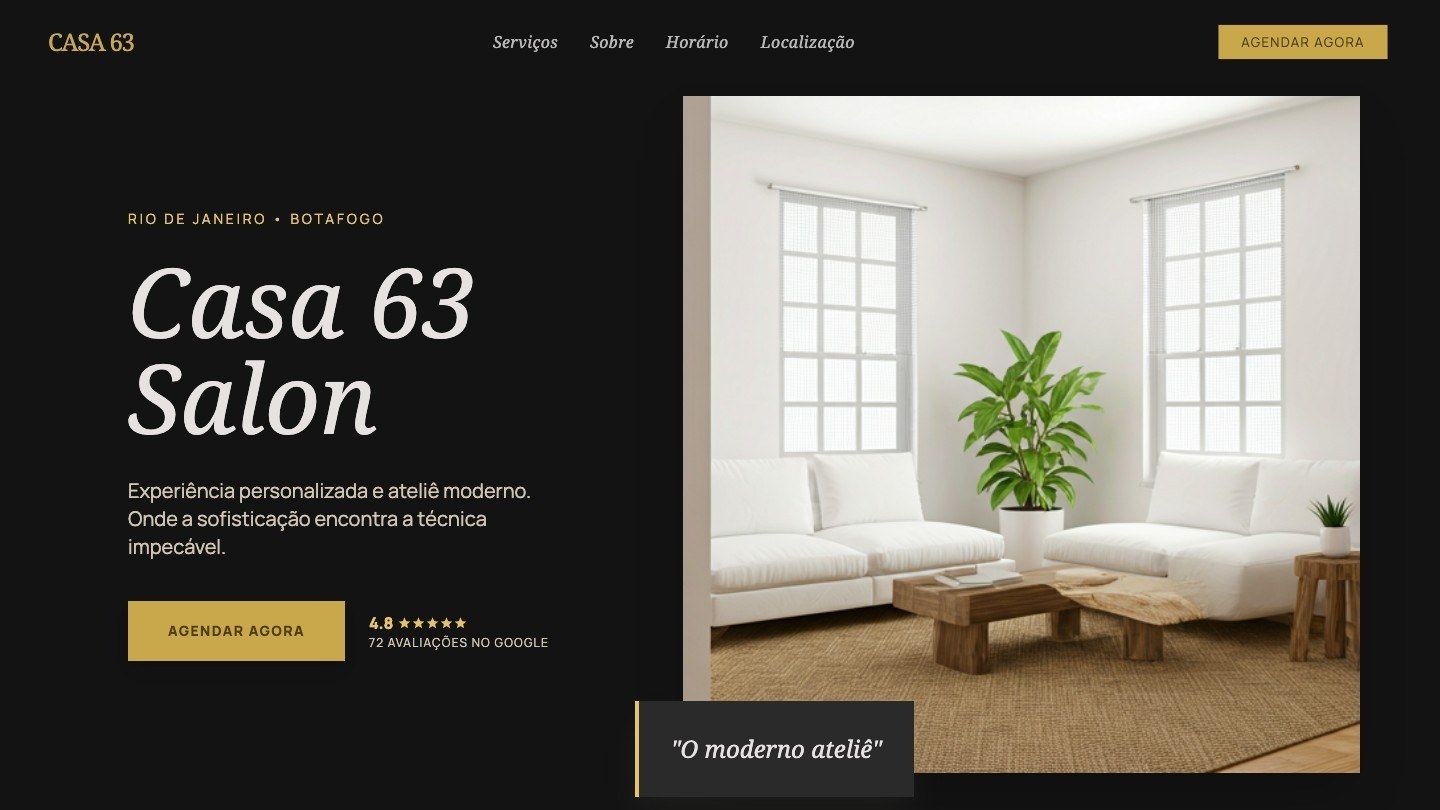 Casa 63 Salon — site de salão gerado pela SuaMarca